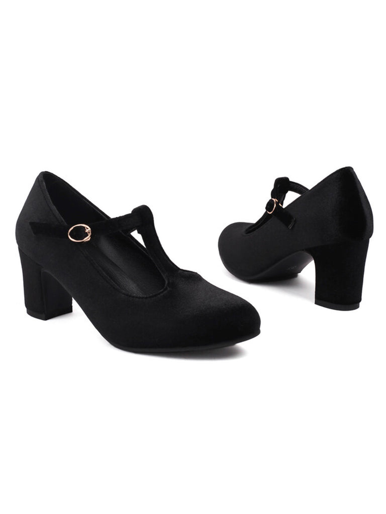 Vintage Velvet T-Strap Chunky Heel Shoes — 1950s style that transcends decades
