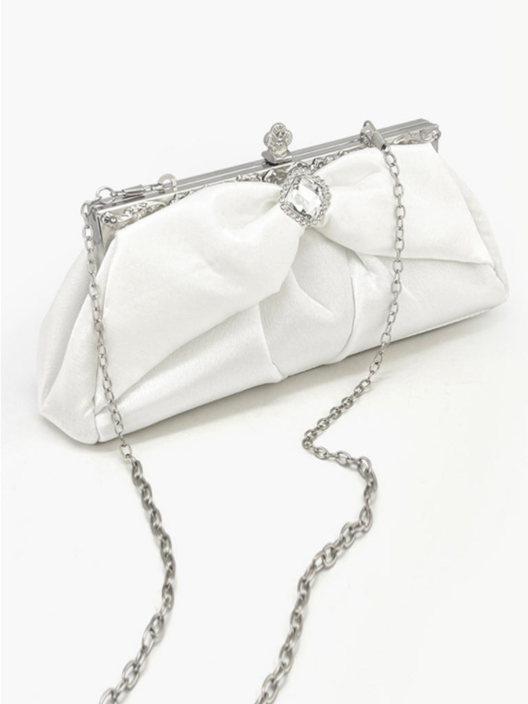 Vintage White Pleated Evening Clutch Bag - vintage fashion, retro style, pure white