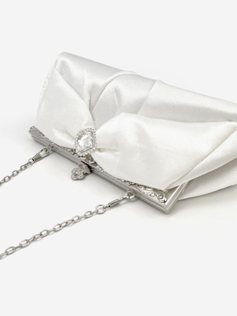 Vintage White Pleated Evening Clutch Bag - vintage fashion, retro style, pure white
