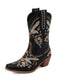 Black cowboy boot with floral embroidery on a white background