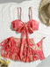 3PCS Watermelon Red 1960s Bikini Set & Tiered Ruffle Cover-up - vintage swimsuit, pin-up swimwear for vintage lovers