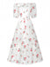 White 1930s Floral Ruffled Off-Shoulder Puff Dress - vintage dress, retro fashion, pure white