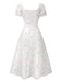 White 1930s Floral Square Neck Puff Sleeve Dress - vintage dress, retro fashion, pure white