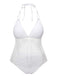 She's wearing White 1930s Halter Backless Solid Swimsuit and the whole beach remembers the 1930s