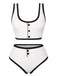 She's wearing White 1930s Knit Contrast Swimsuit and the whole beach remembers the 1930s