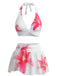 White 1930s Lily Floral Halter Wrap Mesh Skirt Bikini Set: beautiful vintage skirt, retro style, swing skirt with timeless appeal