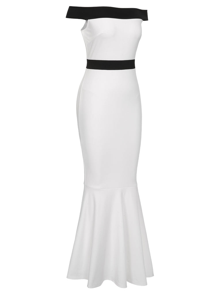 White 1930s Off-Shoulder Fishtail Dress: where 1930s romance meets her modern spirit