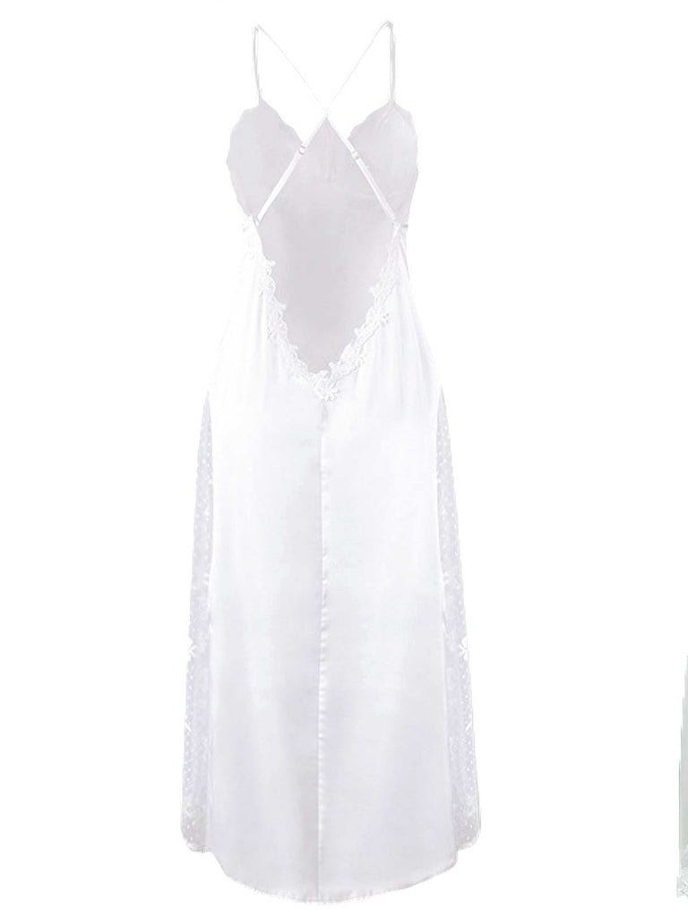 White 1930s Sheer Mesh Lace Nightdress Set - vintage dress, retro fashion, pure white