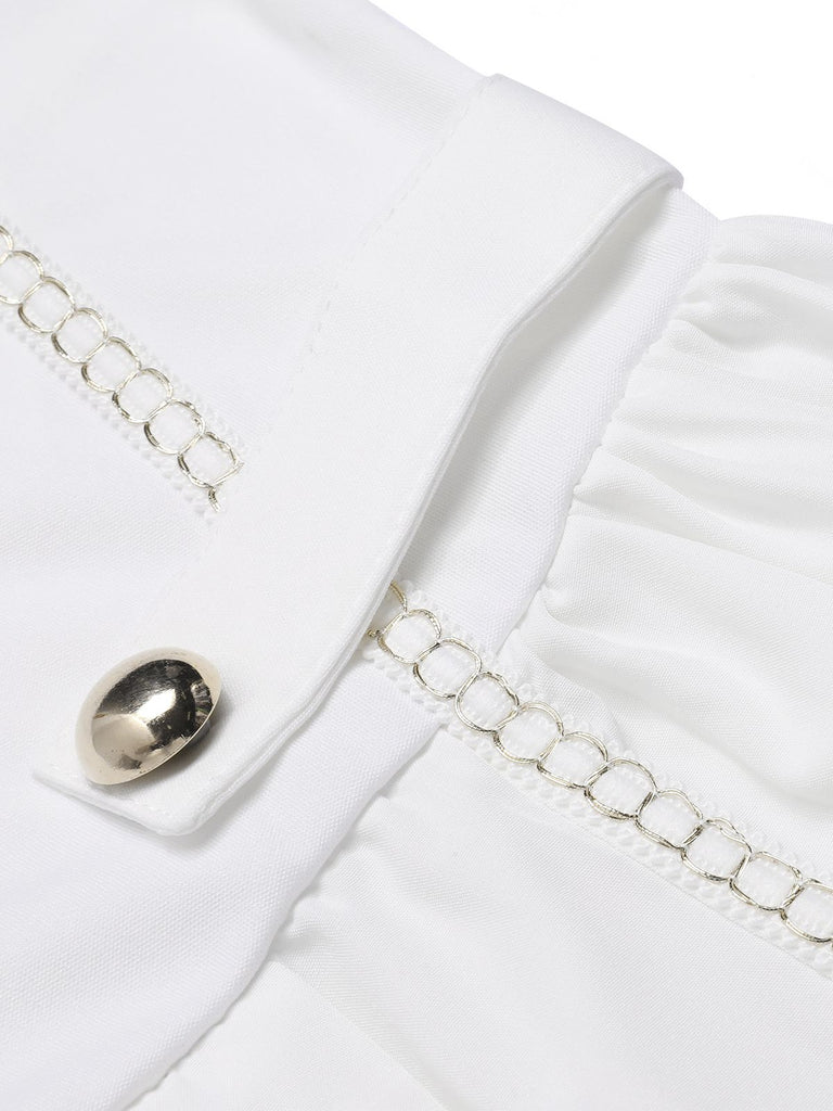 White 1930s Solid Chain Embellished Halter Jumpsuit, vintage romper, retro jumpsuit - perfect for women who love vintage and retro fashion