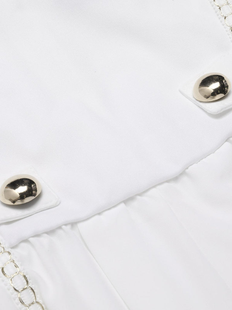 White 1930s Solid Chain Embellished Halter Jumpsuit, vintage romper, retro jumpsuit - perfect for women who love vintage and retro fashion