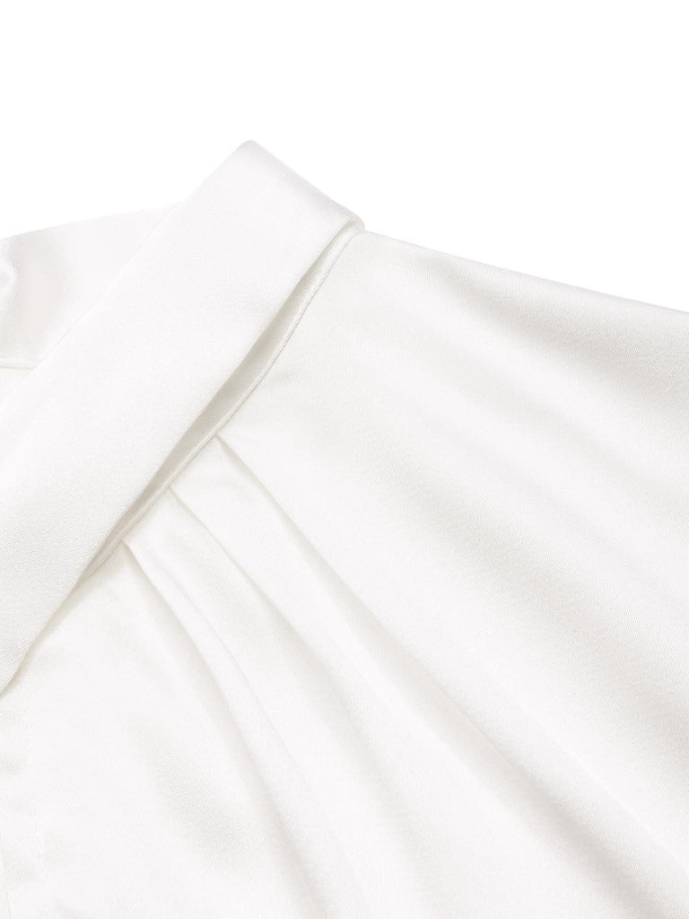 2PCS 1930s White Satin Blouse & Gray Pinstripes Pants — 1930s elegance she can wear anywhere