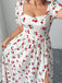 [Plus Size] White 1940s Cherry Print Slit Maxi Dress - vintage dress, retro fashion for vintage lovers