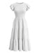 White 1940s Solid Flutter Sleeve Tiered Smocked Dress - vintage dress, retro fashion for vintage lovers