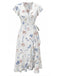 White 1940s Floral Print Flutter Sleeve V-Neck Wrap Dress, vintage dress, retro fashion, floral print - perfect for women who love vintage and retro fashion