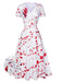 White 1940s Halloween Bloodstains V-Neck Dress, vintage dress, retro fashion - perfect for women who love vintage and retro fashion