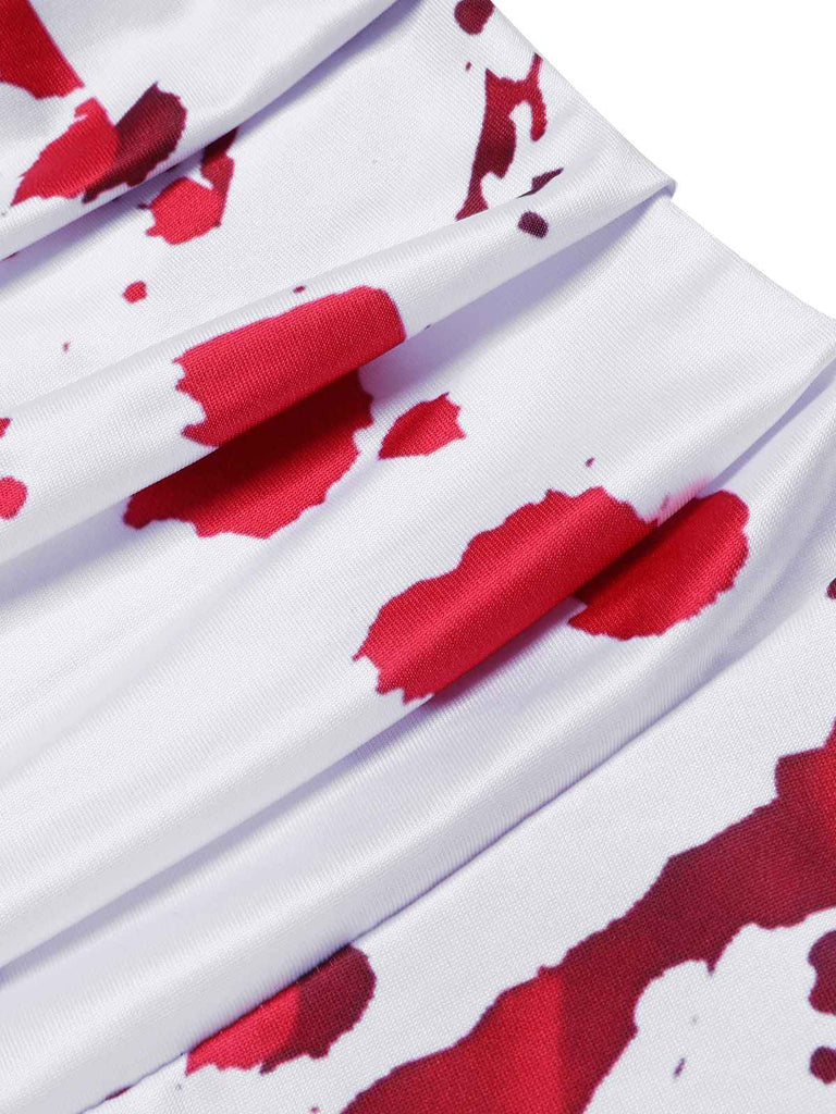 White 1940s Halloween Bloodstains V-Neck Dress, vintage dress, retro fashion - perfect for women who love vintage and retro fashion