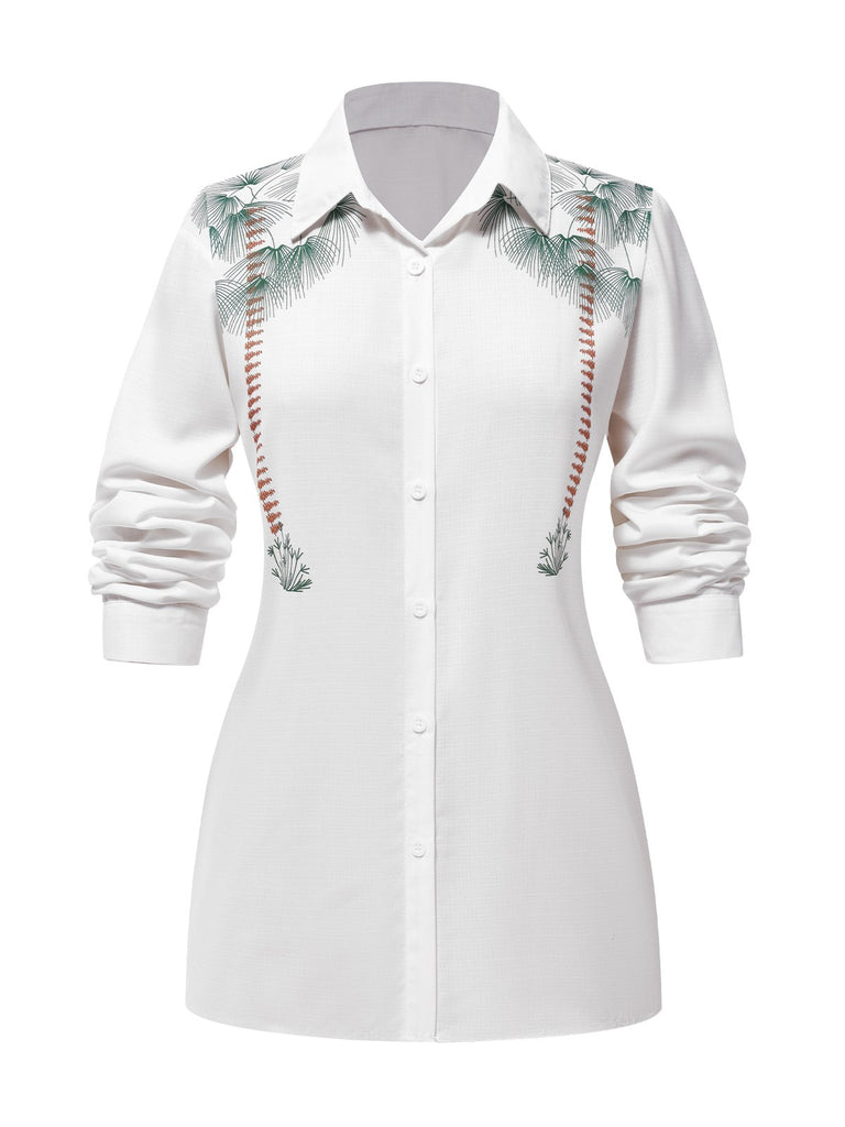 This 2PCS 1940s White Lapel Blouse & Green Wrinkles Pants brings 1940s soul to her everyday