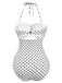 This White 1940s Polka Dot Lace Up Halter Swimsuit carries 1940s vacation dreams in every stitch