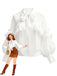 White 1940s Ruffle Lantern Sleeve Tie-Front Blouse - vintage fashion, retro style, pure white