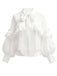 White 1940s Ruffle Lantern Sleeve Tie-Front Blouse - vintage fashion, retro style, pure white