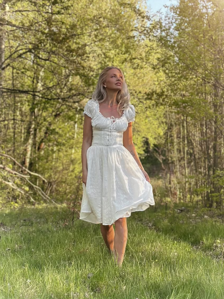 White 1940s Solid Cotton Embroidered Lace Dress, vintage dress, retro fashion, lace detail - perfect for women who love vintage and retro fashion
