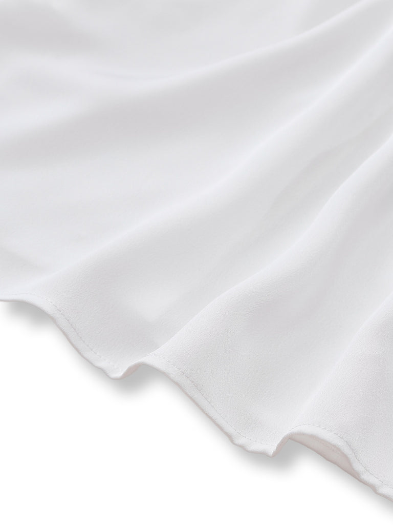 White 1940s Solid Tie Neck Satin Blouse - vintage fashion, retro style, pure white