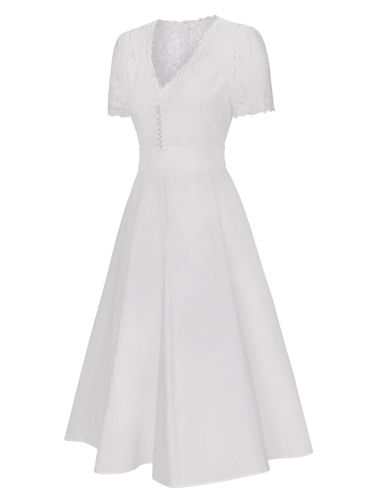 1940s VNeck Lace Patchwork Dress | 1940s | vintage dress, retro fashion