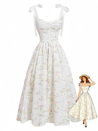 White 1940s Vintage Button Front Swing Dress, vintage dress, retro fashion, rockabilly, pin-up fashion - perfect for women who love vintage and retro fashion