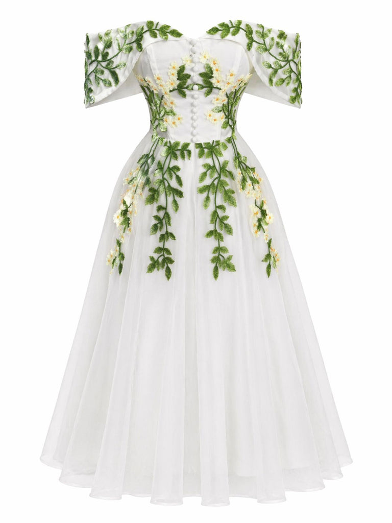 [Pre-Sale] White 1950s Floral Vintage Classic Dress 4