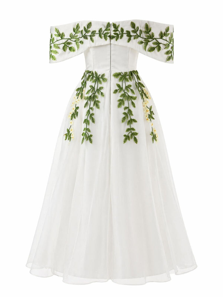 [Pre-Sale] White 1950s Floral Vintage Classic Dress 5
