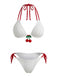 White 1950s Cherry Halter Tie-Side Ribbed Bikini Set - vintage swimsuit, pin-up swimwear for vintage lovers
