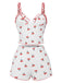 White 1950s Cherry Navel Straps Pajamas, vintage pajamas, retro nightwear - perfect for women who love vintage and retro fashion