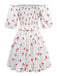 White 1950s Cherry Puff Sleeve Smocked Dress - vintage dress, retro fashion, rockabilly