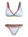 White 1950s Colorful Knit Halter Bikini Set: beautiful vintage swimwear, retro swimsuit, pin-up style with timeless appeal