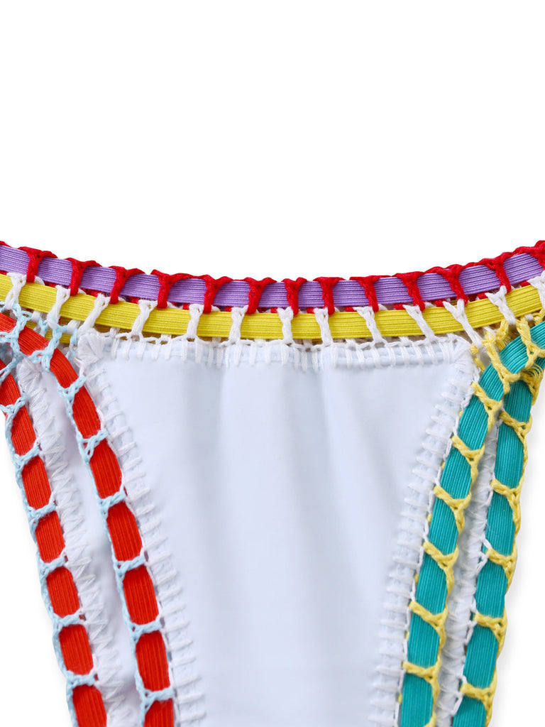 White 1950s Colorful Knit Halter Bikini Set | vintage swimwear, retro swimsuit, pin-up style - perfect for retro fashion enthusiasts