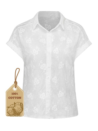 White 1950s Cotton Embroidery Flower Lapel Blouse - vintage fashion, retro style, pure white