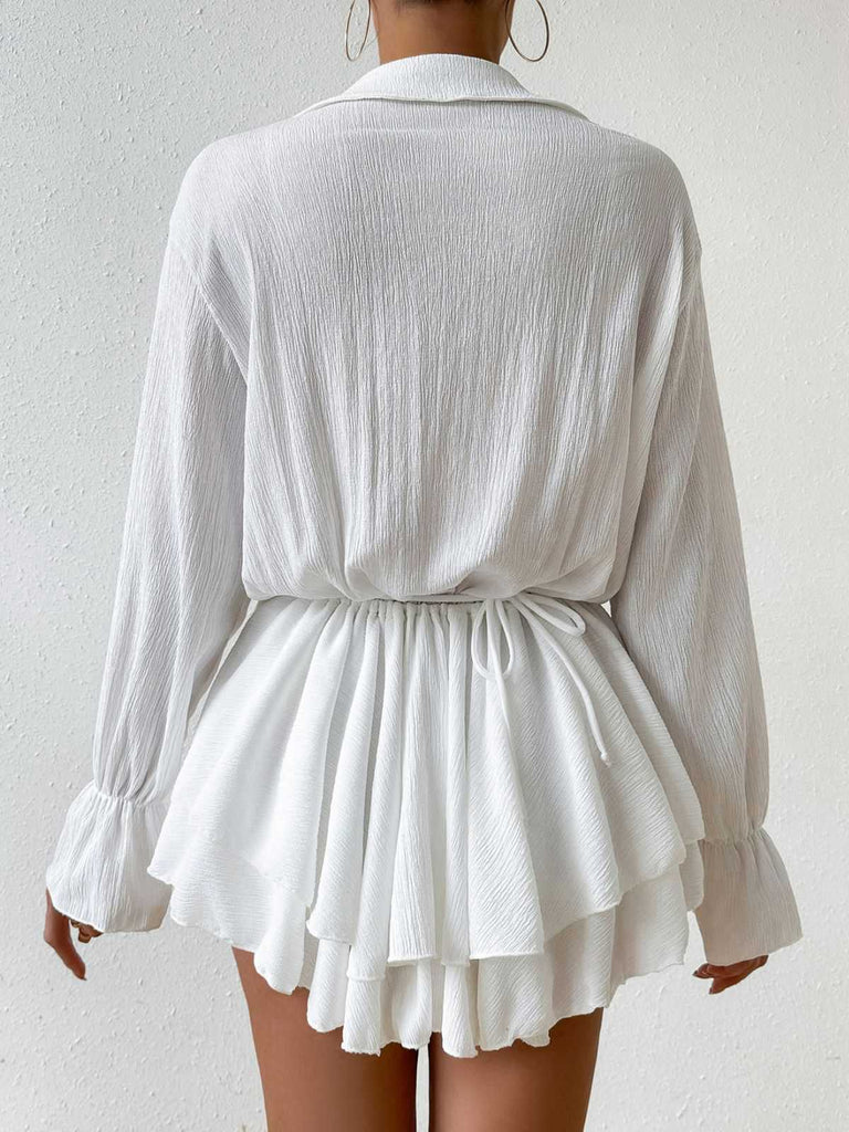 White 1950s Deep V-Neck 3D Floral Skirt Cover Up - vintage skirt, retro style, pure white