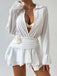 White 1950s Deep V-Neck 3D Floral Skirt Cover Up - vintage skirt, retro style, pure white