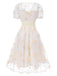 White 1950s Deep V-Neck Embroidered Floral Dress, vintage dress, retro fashion, rockabilly, pin-up fashion - perfect for women who love vintage and retro fashion