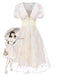 White 1950s Deep V-Neck Embroidered Floral Dress, vintage dress, retro fashion, rockabilly, pin-up fashion - perfect for women who love vintage and retro fashion