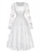 White 1950s Floral Embroidered Lace Square Neck Dress: beautiful vintage dress, retro fashion, elegant style with timeless appeal