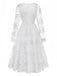 White 1950s Floral Embroidered Lace Square Neck Dress | vintage dress, retro fashion, elegant style - perfect for retro fashion enthusiasts