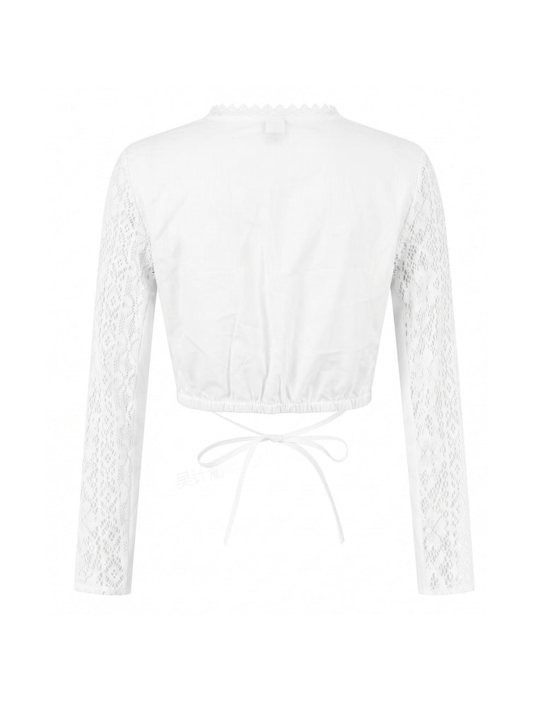 White 1950s V Neck Blouse 2