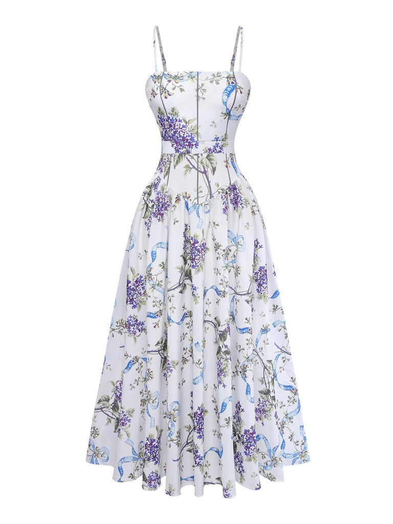 White 1950s Floral Vintage Classic Top