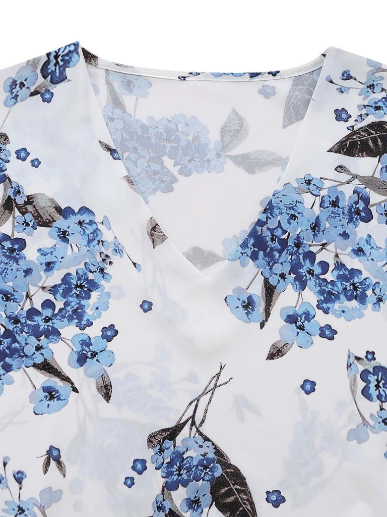 White 1950s Floral V Neck Dress 4