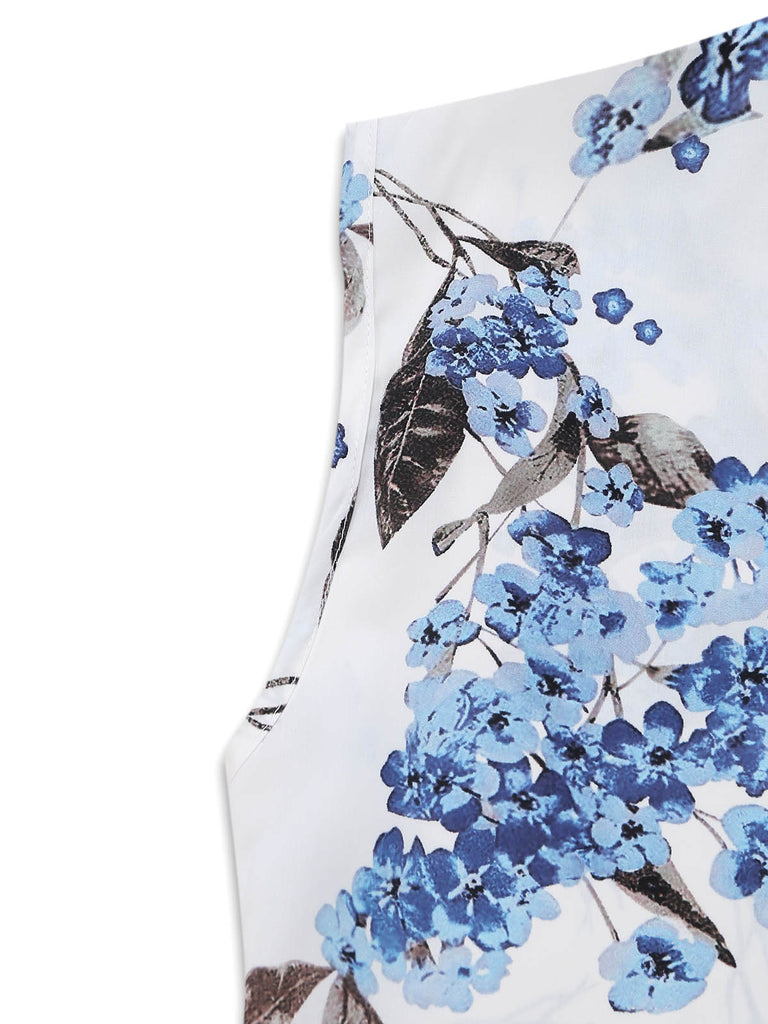 White 1950s Floral V Neck Dress 5