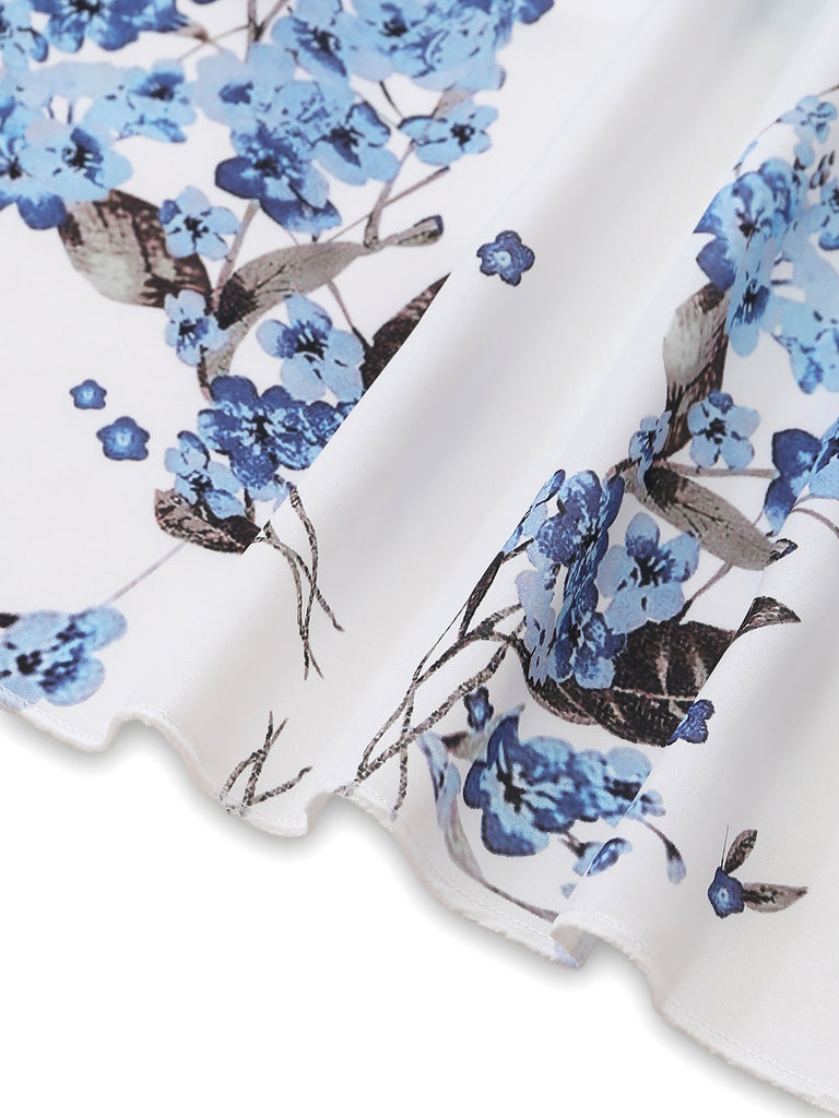 White 1950s Floral V Neck Dress 6