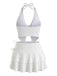 White 1950s Halter 3 Piece Tankini 4