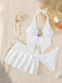 White 1950s Halter 3 Piece Tankini 6