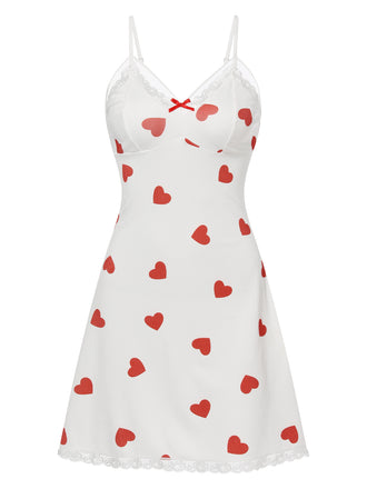 White 1950s Heart Lace Spaghetti Straps Sleepwear, vintage fashion, retro style - perfect for women who love vintage and retro fashion